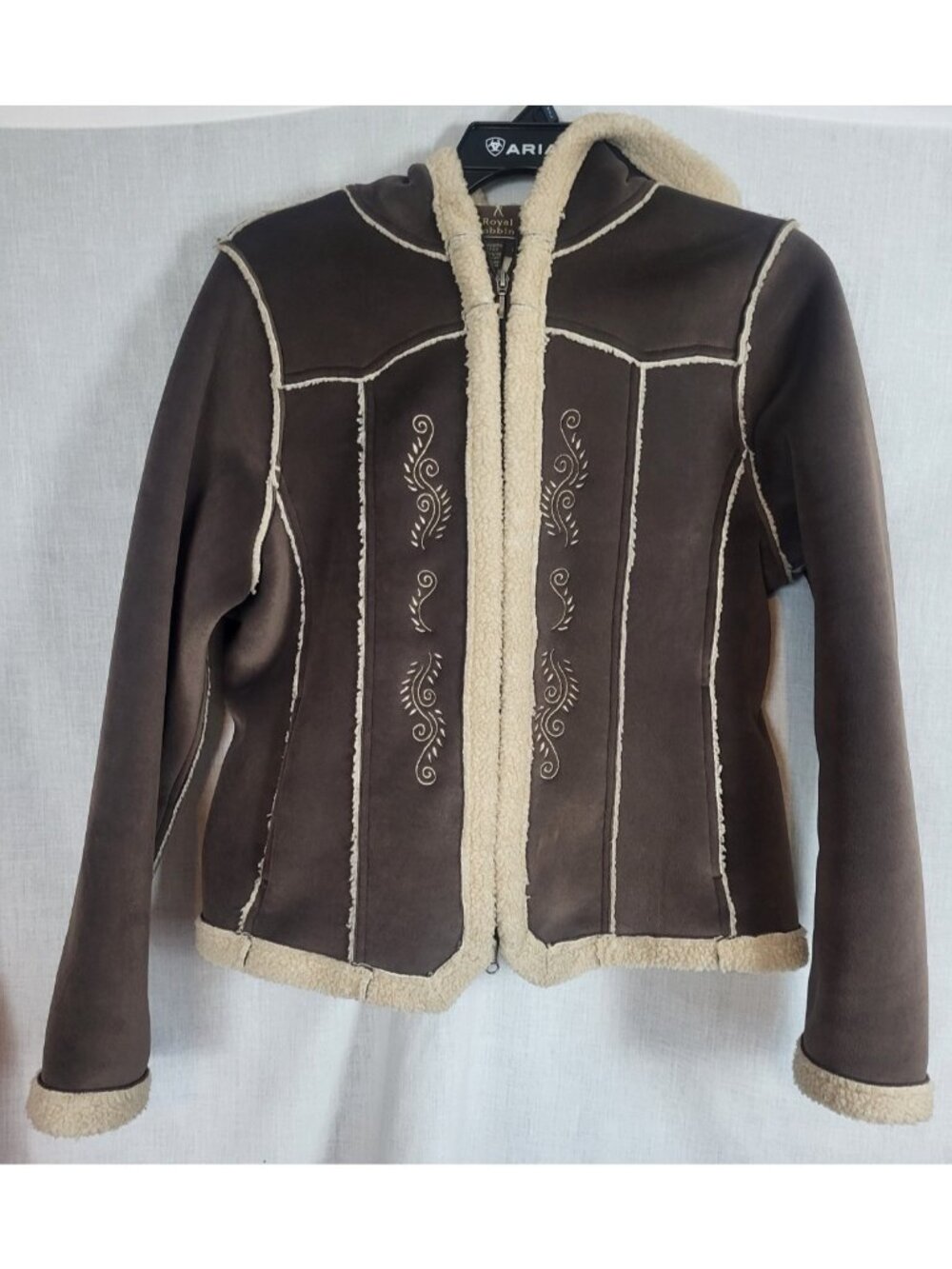 Royal Robbins Hooded Coat Embroidered Brown Fleece Lined Women's (L) Winter Fall